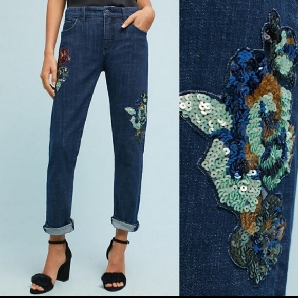 Anthropologie Pilcro and the Letterpress Slim Sequin Boyfriend Jeans - Picture 1 of 7